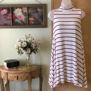 Altar’d State Pintripes Dress White and Black High Neck Cutout Flowy Size XS